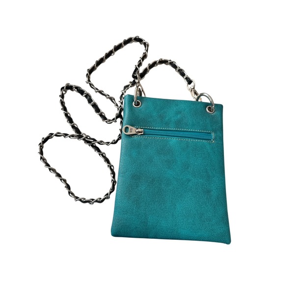 Y2K Western Turquoise Rhinestone Glam Crossbody Bag Cowgirl Biker Chic Purse - Picture 6 of 6